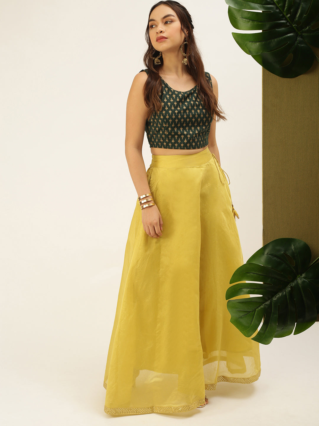 Buy INDYA Yellow Regular Fit Full Length Georgette Womens Fusion Wear Skirt  | Shoppers Stop